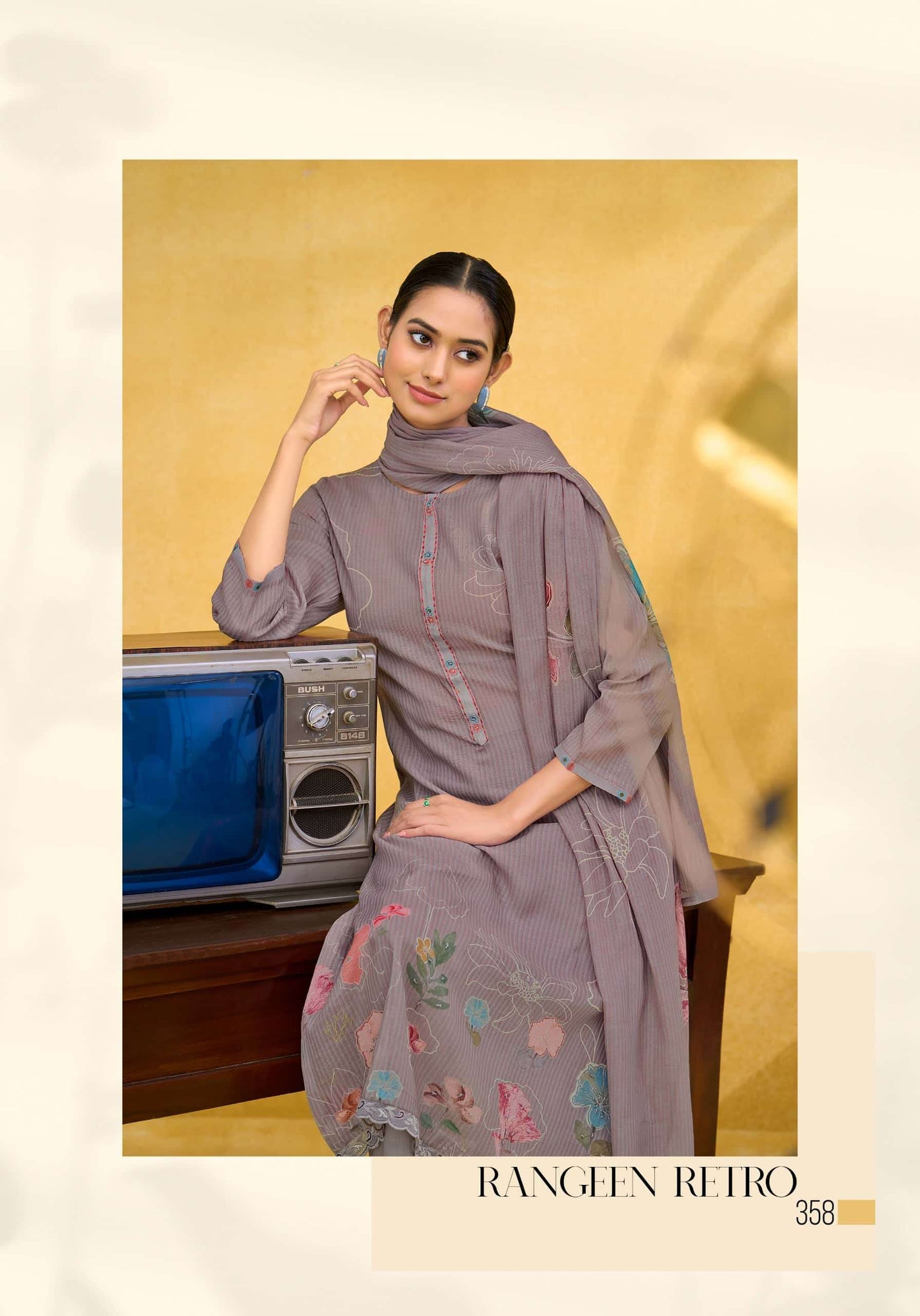 T And M Designer Rangeen Retro Chanderi Dress Material - Amrah Wholesale
