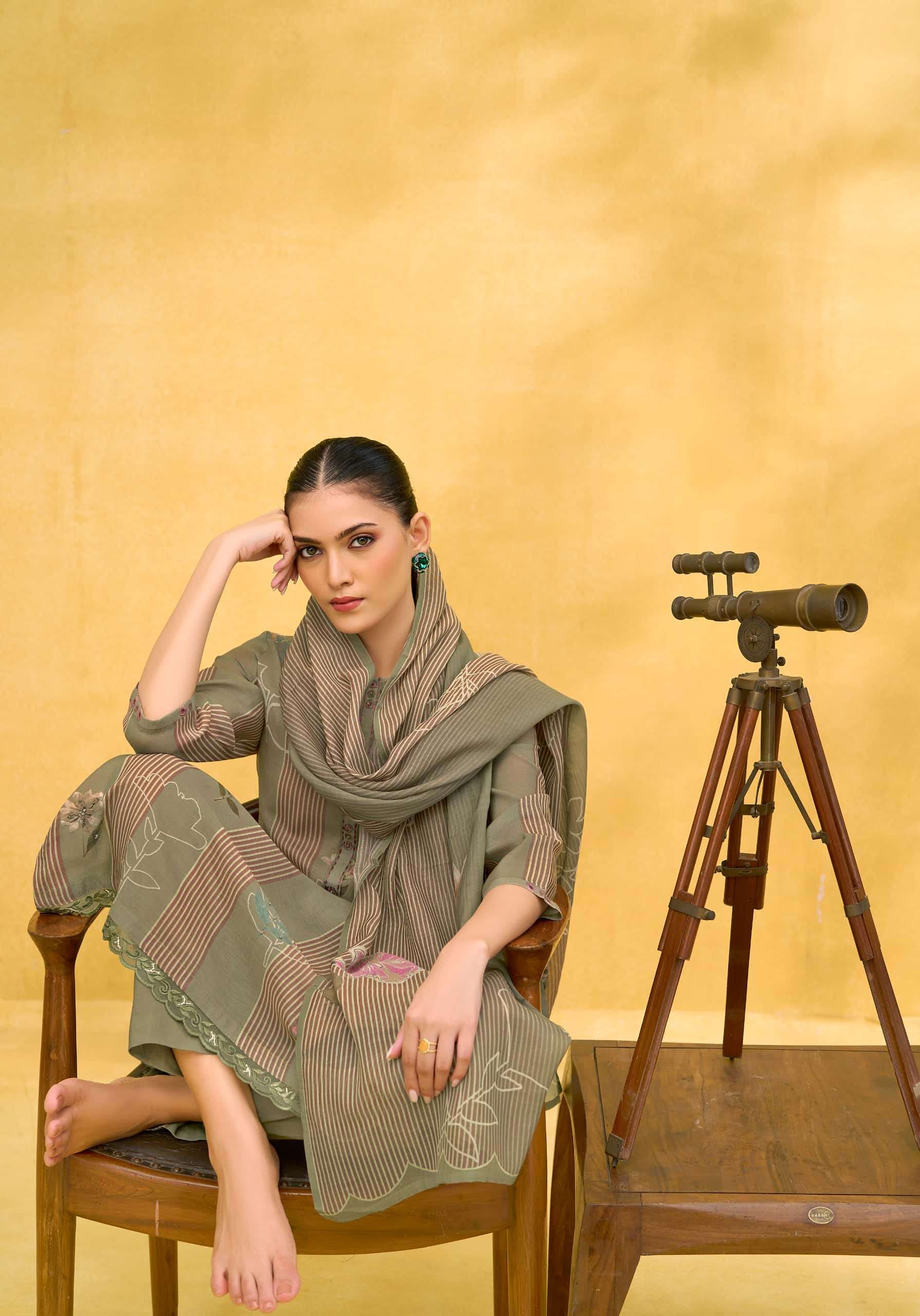 T And M Designer Rangeen Retro Chanderi Dress Material - Amrah Wholesale