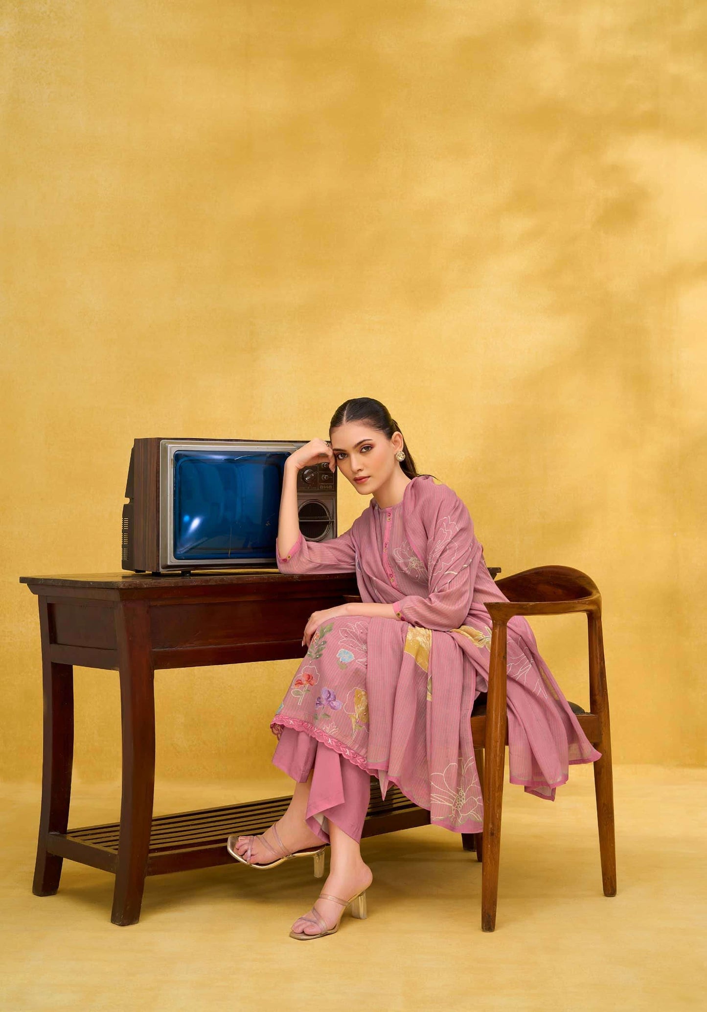 T And M Designer Rangeen Retro Chanderi Dress Material - Amrah Wholesale