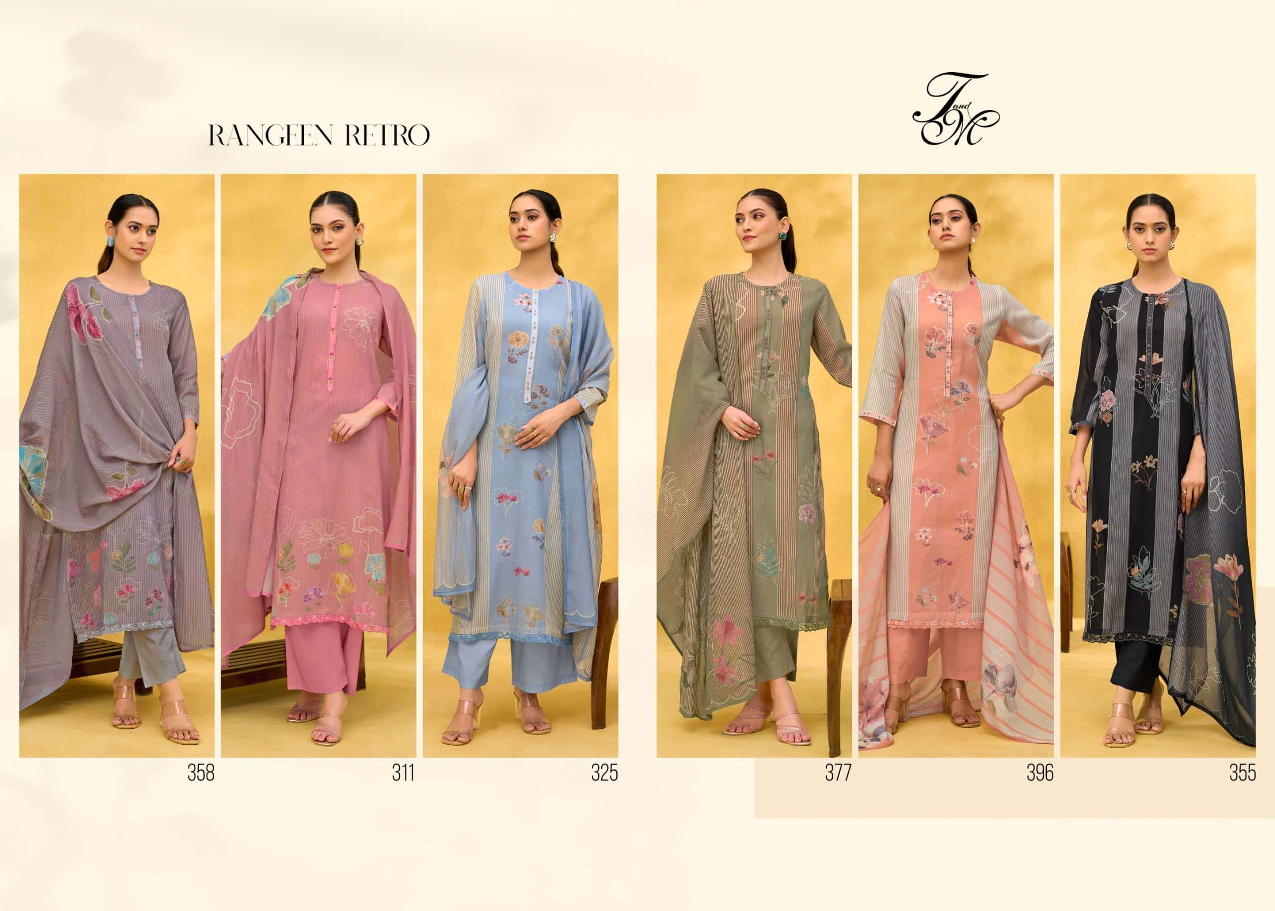 T And M Designer Rangeen Retro Chanderi Dress Material - Amrah Wholesale