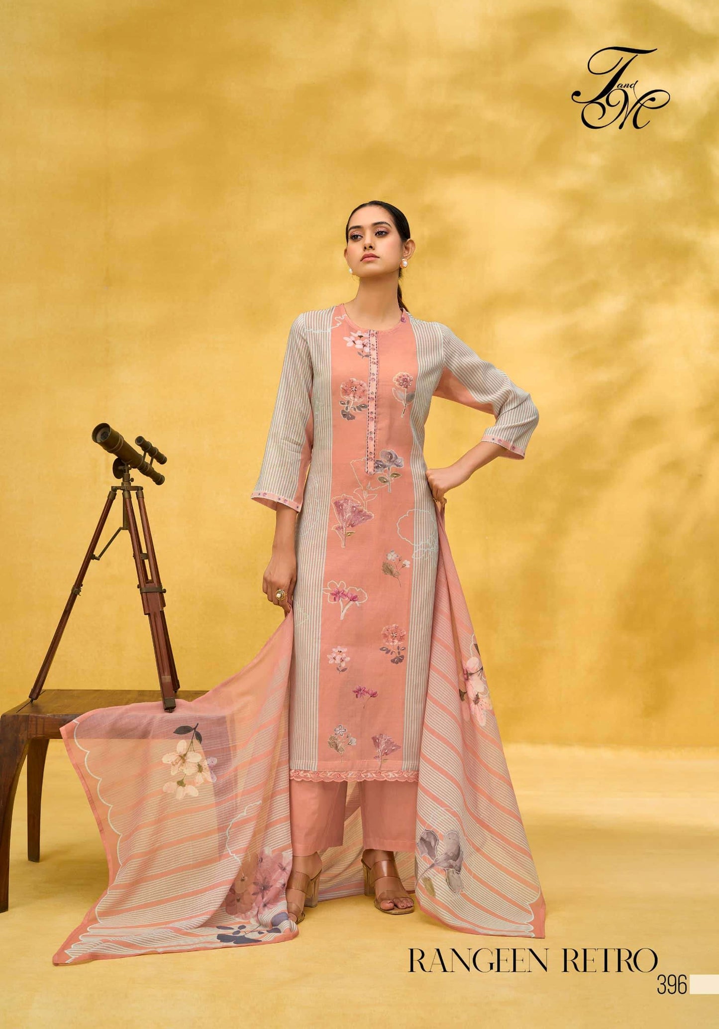 T And M Designer Rangeen Retro Chanderi Dress Material - Amrah Wholesale