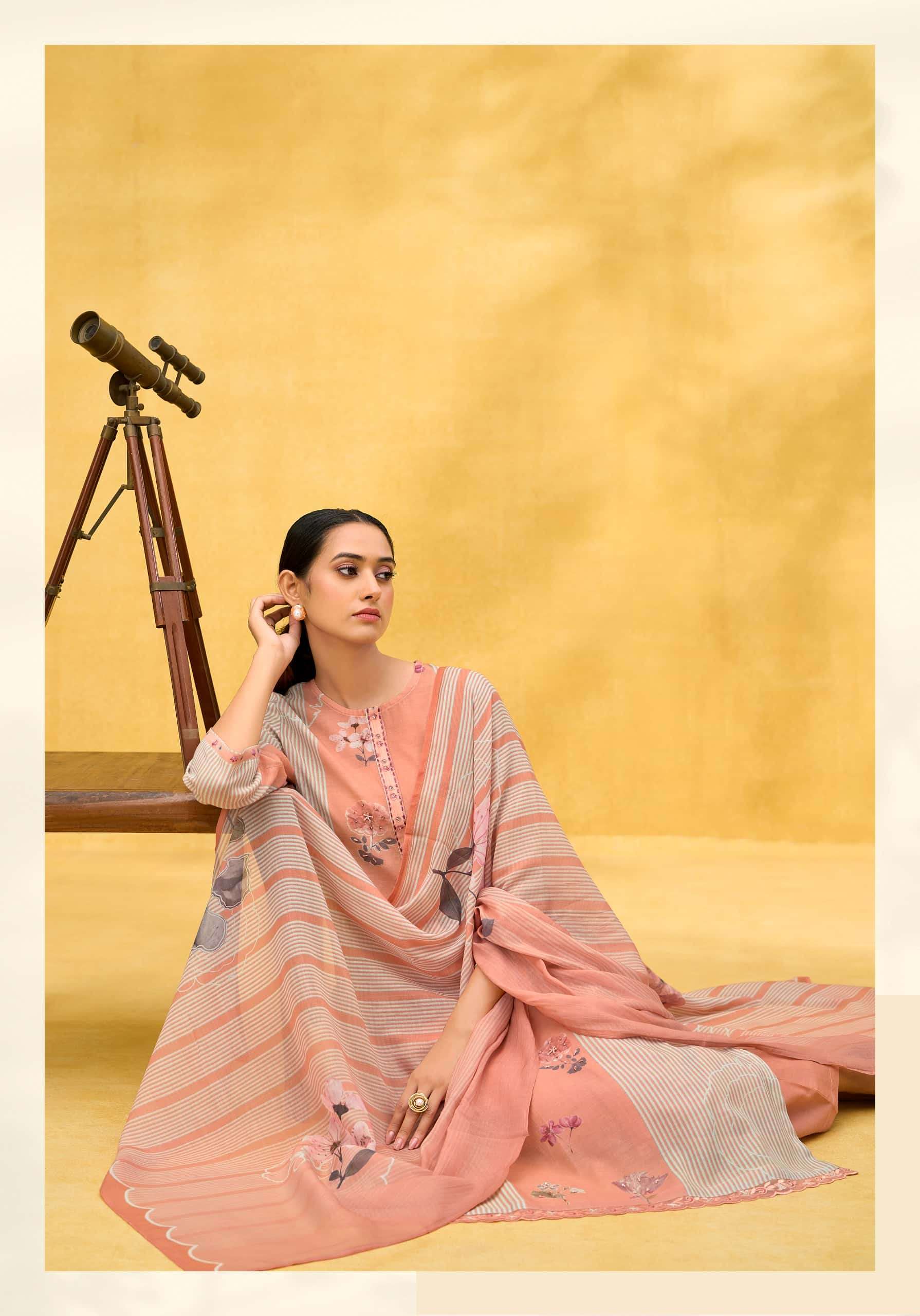 T And M Designer Rangeen Retro Chanderi Dress Material - Amrah Wholesale