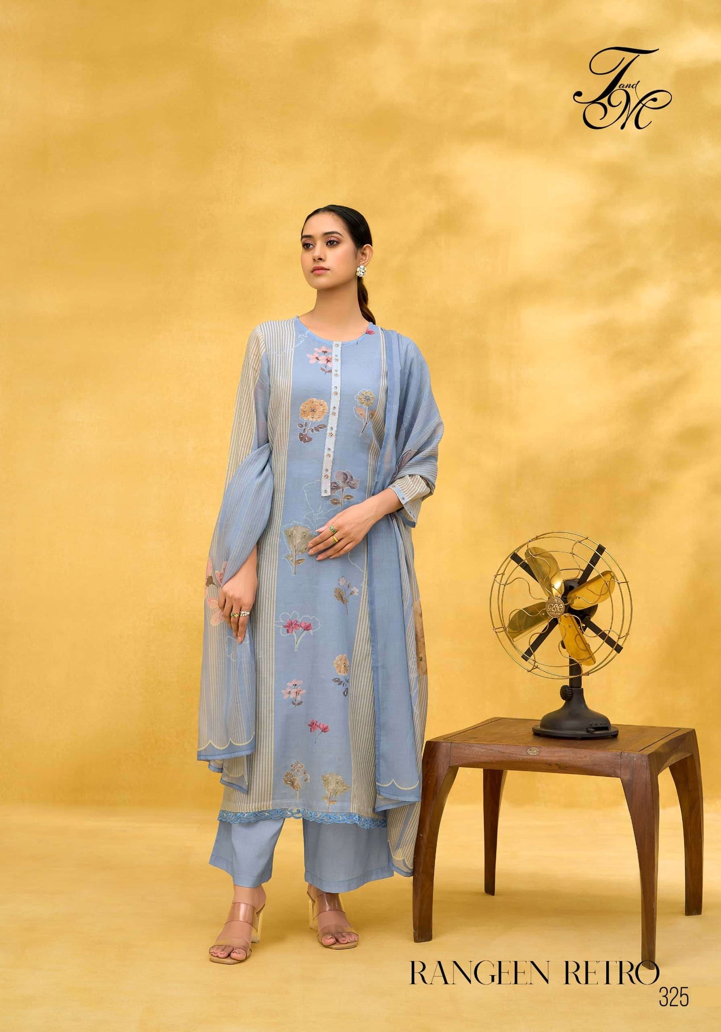 T And M Designer Rangeen Retro Chanderi Dress Material - Amrah Wholesale