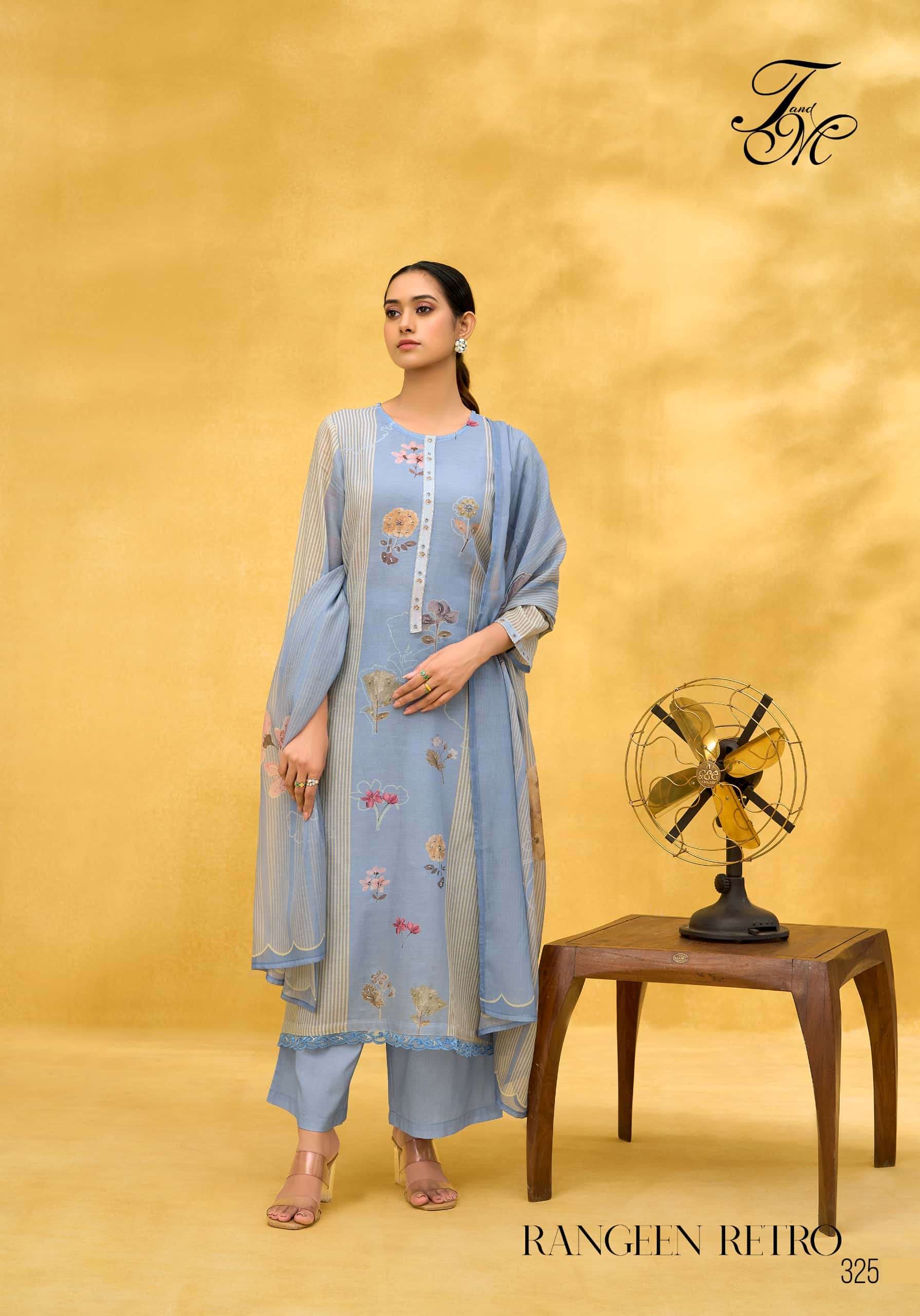 T And M Designer Rangeen Retro Chanderi Dress Material - Amrah Wholesale