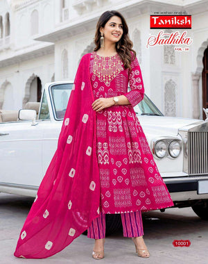 Taniksh Sadhika Vol-10 Printed Embroidery Rayon Anarkali Suit Set