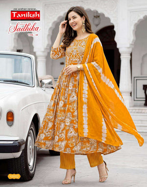 Taniksh Sadhika Vol-10 Printed Embroidery Rayon Anarkali Suit Set