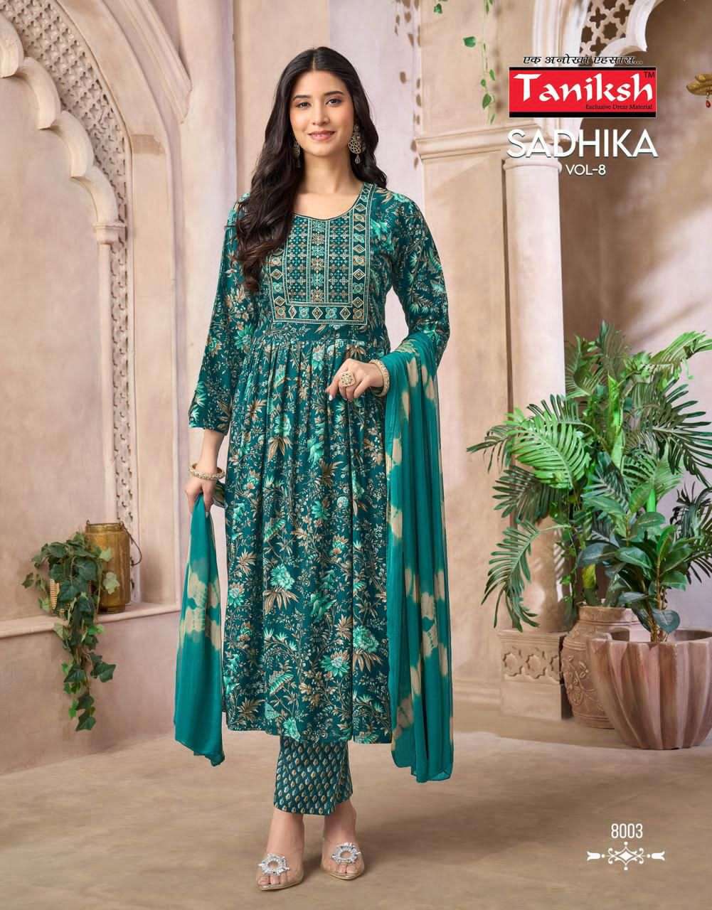 Taniksh Sadhika Vol 8 Rayon Embroidered Kurti Pant Dupatta Set - Amrah Wholesale