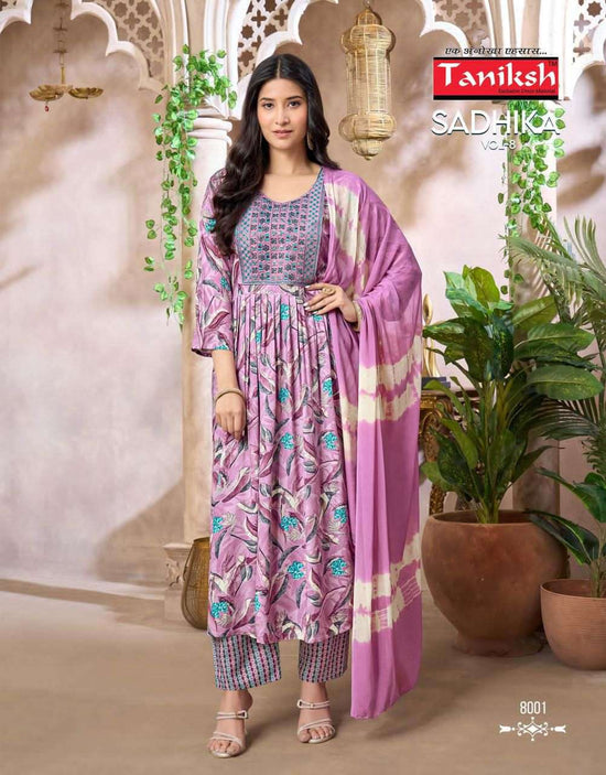 Taniksh Sadhika Vol 8 Rayon Embroidered Kurti Pant Dupatta Set - Amrah Wholesale