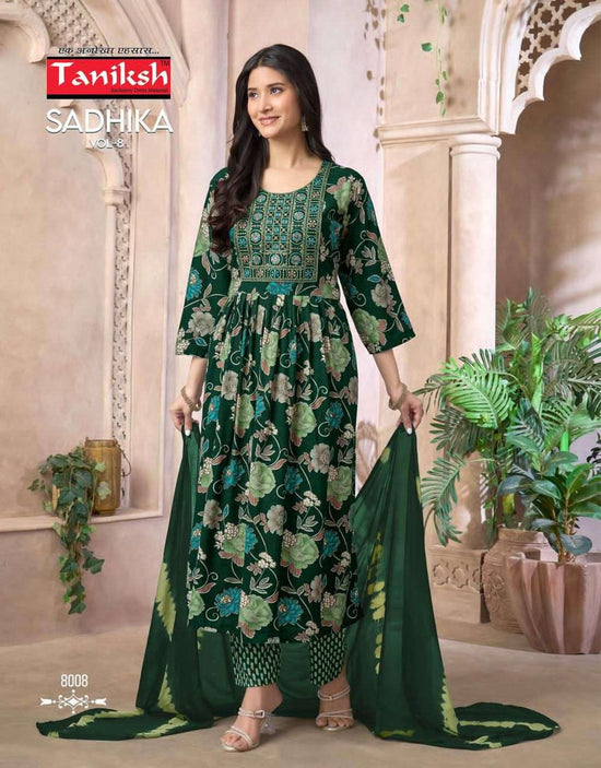 Taniksh Sadhika Vol 8 Rayon Embroidered Kurti Pant Dupatta Set - Amrah Wholesale