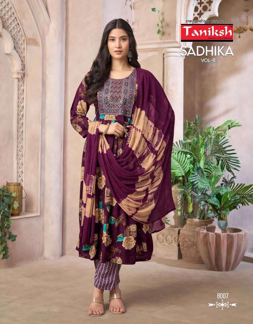 Taniksh Sadhika Vol 8 Rayon Embroidered Kurti Pant Dupatta Set - Amrah Wholesale