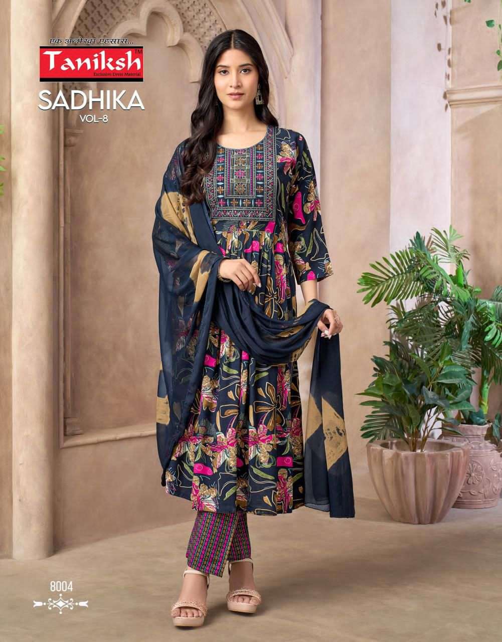 Taniksh Sadhika Vol 8 Rayon Embroidered Kurti Pant Dupatta Set - Amrah Wholesale