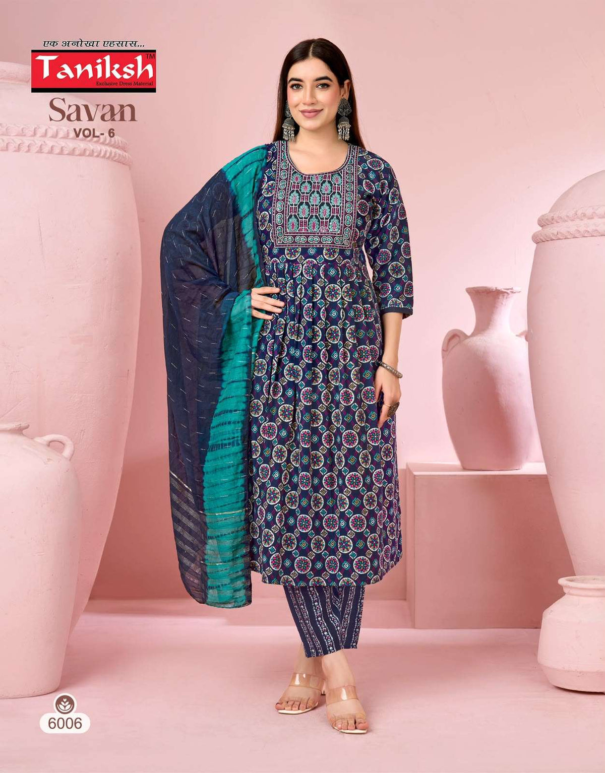 Taniksh Savan Vol 6 Poly Viscose Foil Print Kurti Pant Dupatta Set