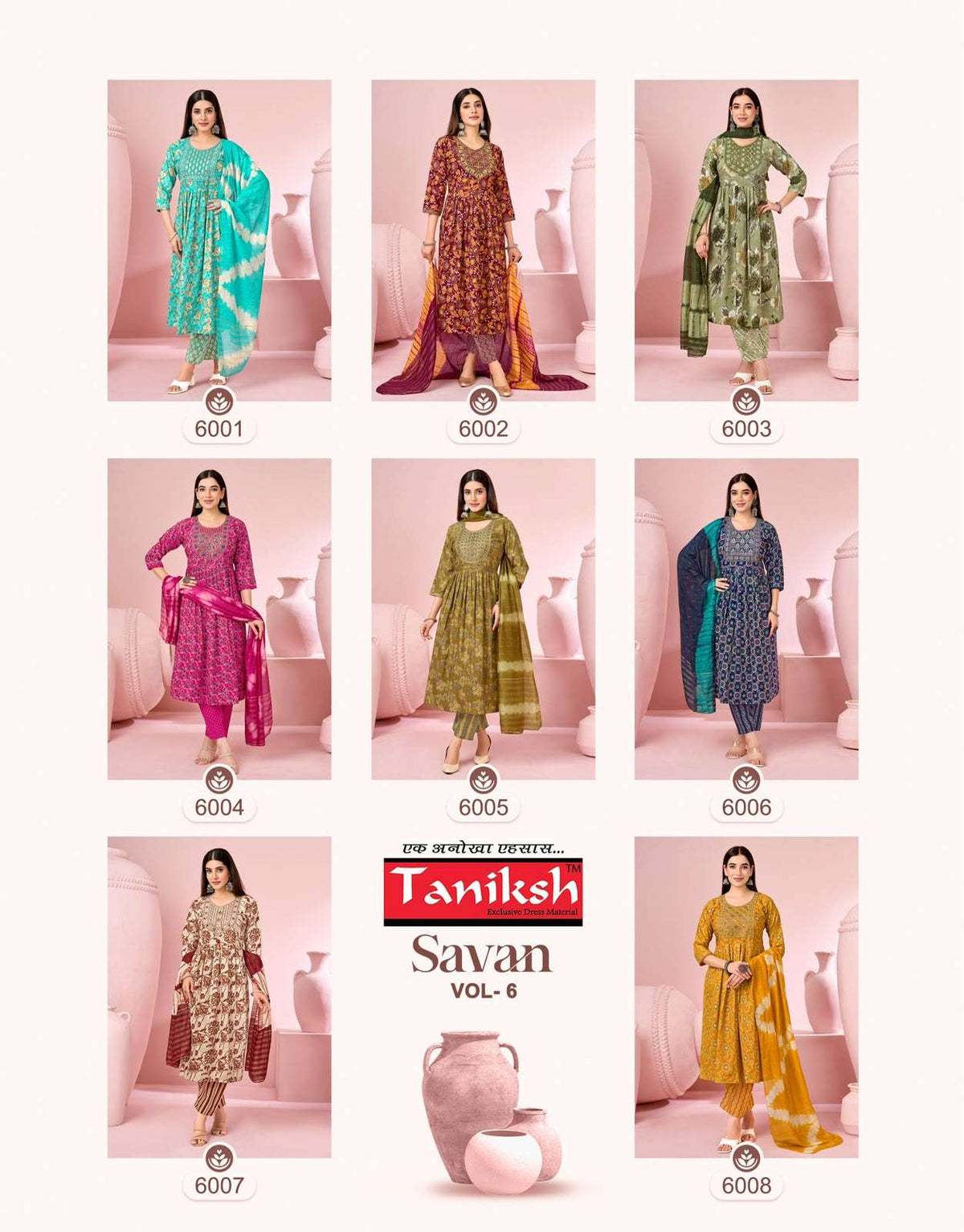 Taniksh Savan Vol 6 Poly Viscose Foil Print Kurti Pant Dupatta Set