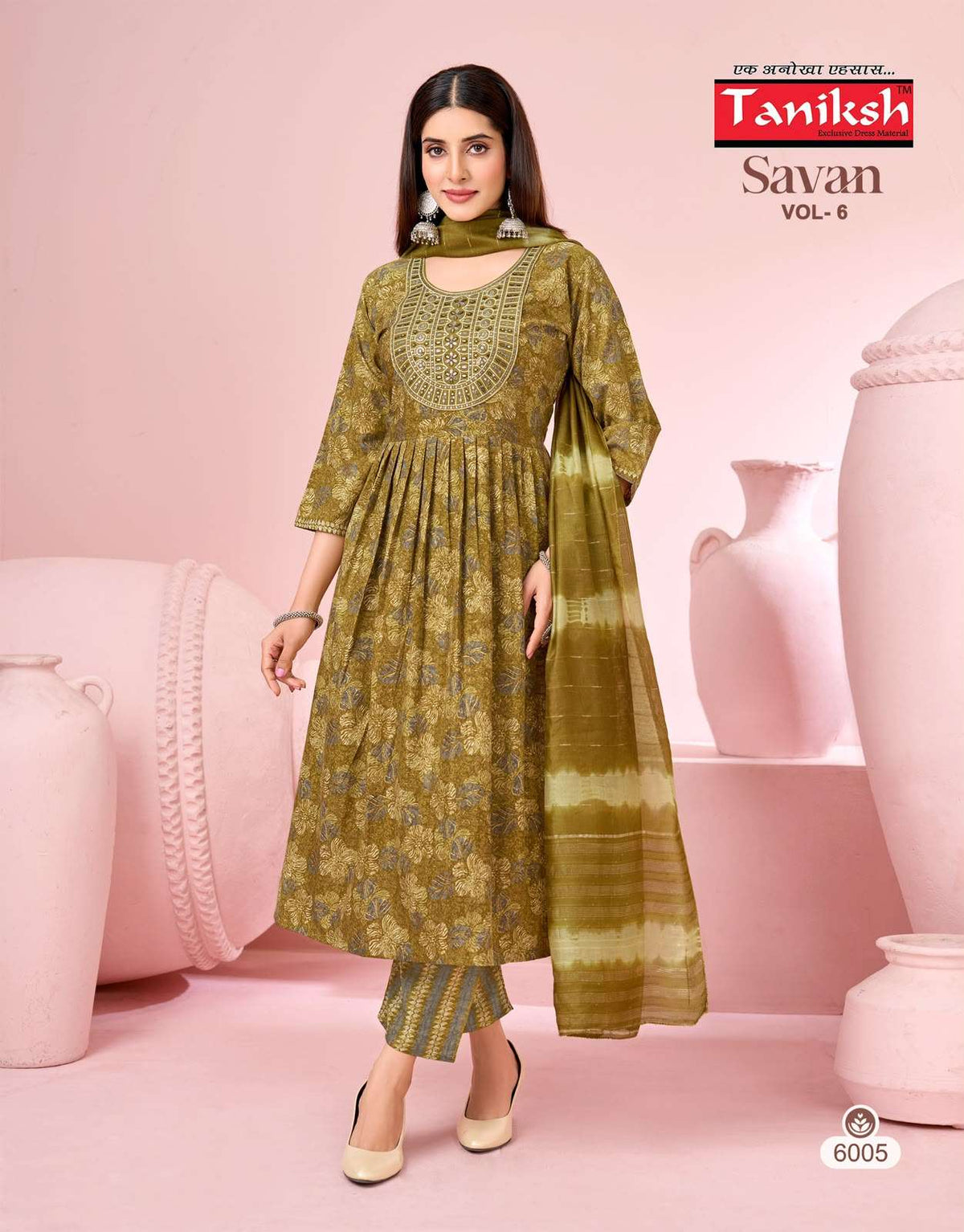Taniksh Savan Vol 6 Poly Viscose Foil Print Kurti Pant Dupatta Set
