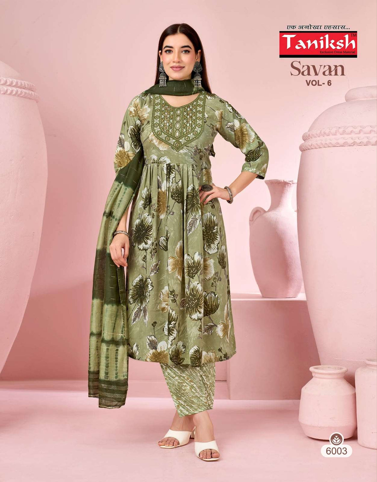 Taniksh Savan Vol 6 Poly Viscose Foil Print Kurti Pant Dupatta Set