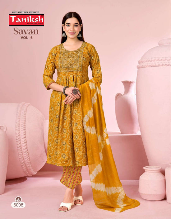 Taniksh Savan Vol 6 Poly Viscose Foil Print Kurti Pant Dupatta Set
