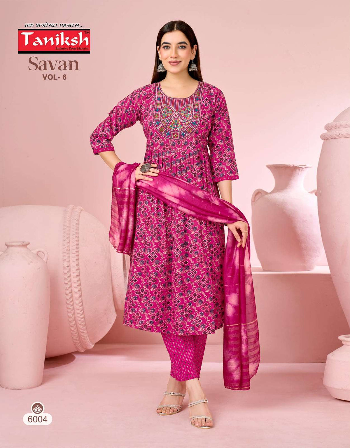Taniksh Savan Vol 6 Poly Viscose Foil Print Kurti Pant Dupatta Set