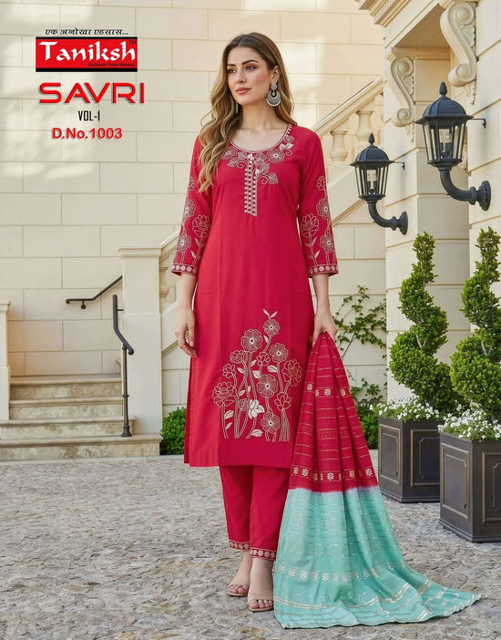 Taniksh Savri Vol 1 Roman Embroidered Kurti Pant Dupatta Set