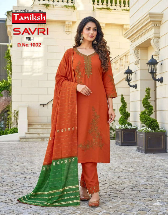 Taniksh Savri Vol 1 Roman Embroidered Kurti Pant Dupatta Set