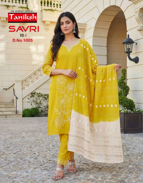 Taniksh Savri Vol 1 Roman Embroidered Kurti Pant Dupatta Set