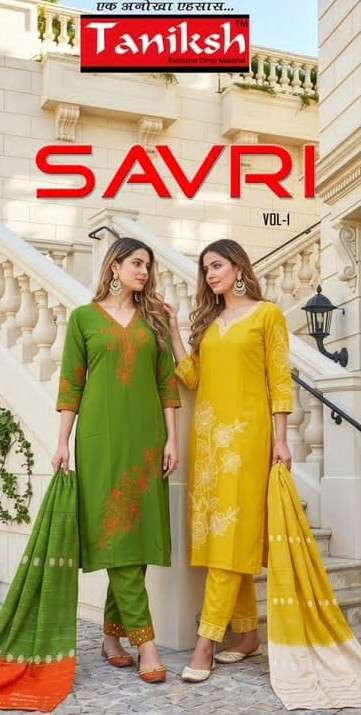 Taniksh Savri Vol 1 Roman Embroidered Kurti Pant Dupatta Set