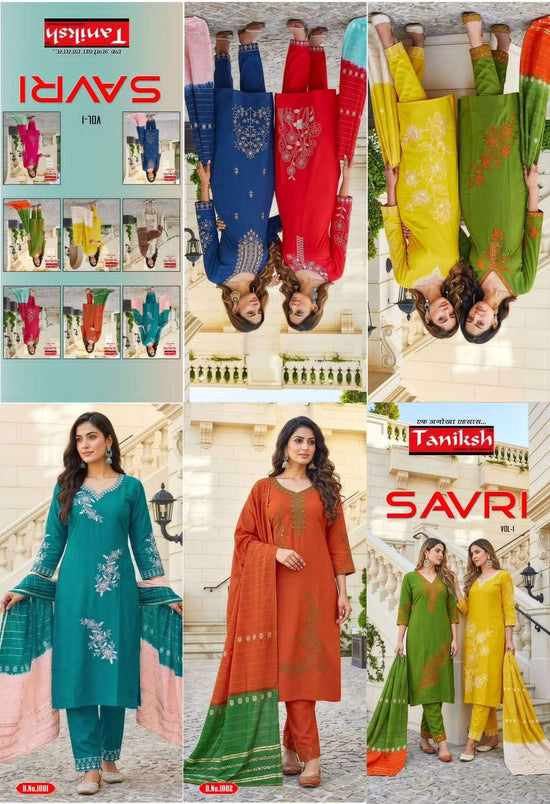 Taniksh Savri Vol 1 Roman Embroidered Kurti Pant Dupatta Set