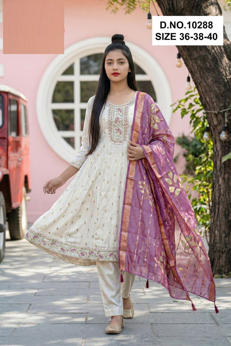 Amrah Wholesale Tanvikaa 10288 Roman Glass Embroidered Kurti Pant Dupatta Set