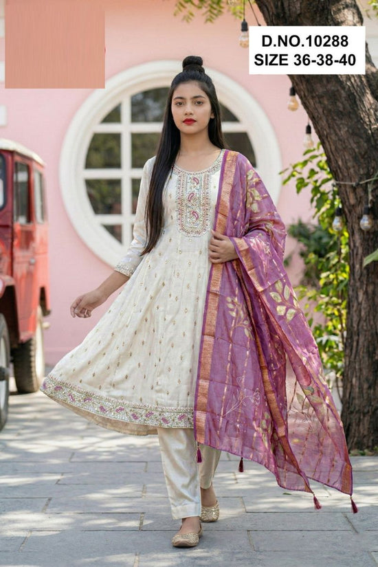 Amrah Wholesale Tanvikaa 10288 Roman Glass Embroidered Kurti Pant Dupatta Set