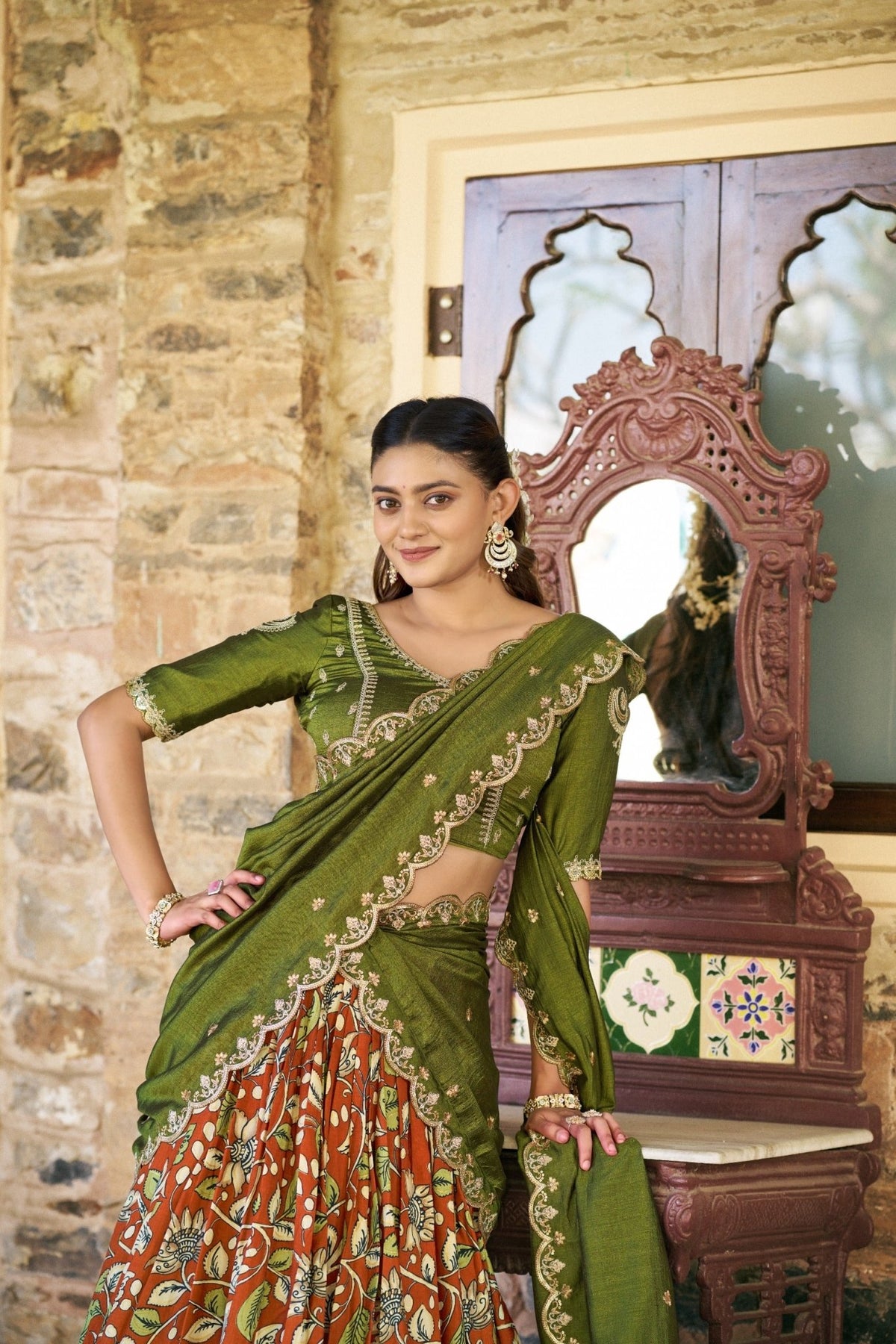 Taraa L 1207 Tasar Silk Kalamkari Printed Lehenga Choli - Amrah Wholesale