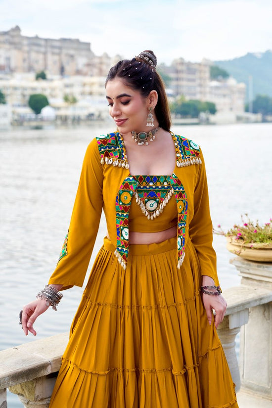 Taraa L 1662 Pure Rayon Traditional Gamthi Work Lehenga Choli with Koti - Amrah Wholesale