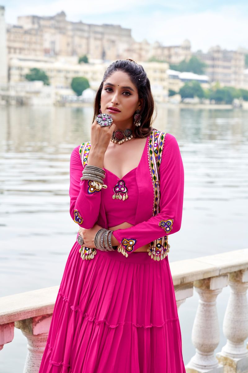 Taraa L 1662 Pure Rayon Traditional Gamthi Work Lehenga Choli with Koti - Amrah Wholesale