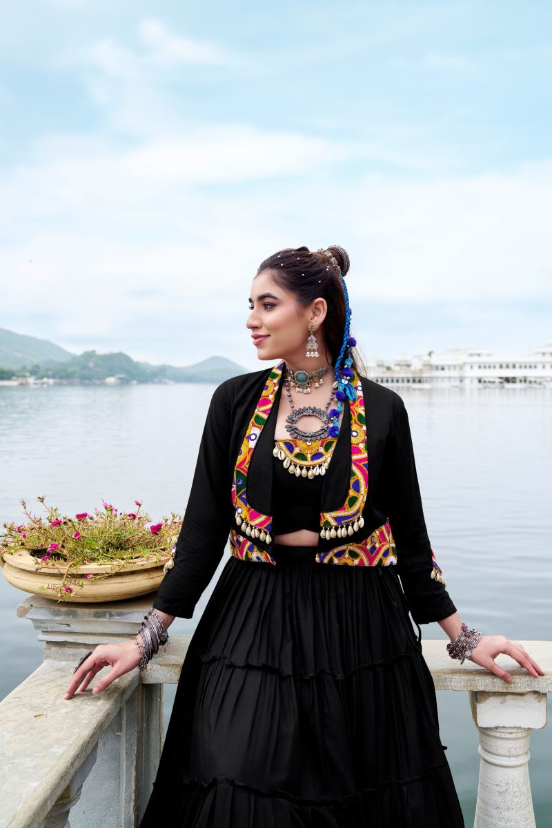 Taraa L 1662 Pure Rayon Traditional Gamthi Work Lehenga Choli with Koti - Amrah Wholesale
