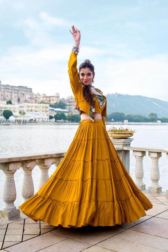 Taraa L 1662 Pure Rayon Traditional Gamthi Work Lehenga Choli with Koti - Amrah Wholesale