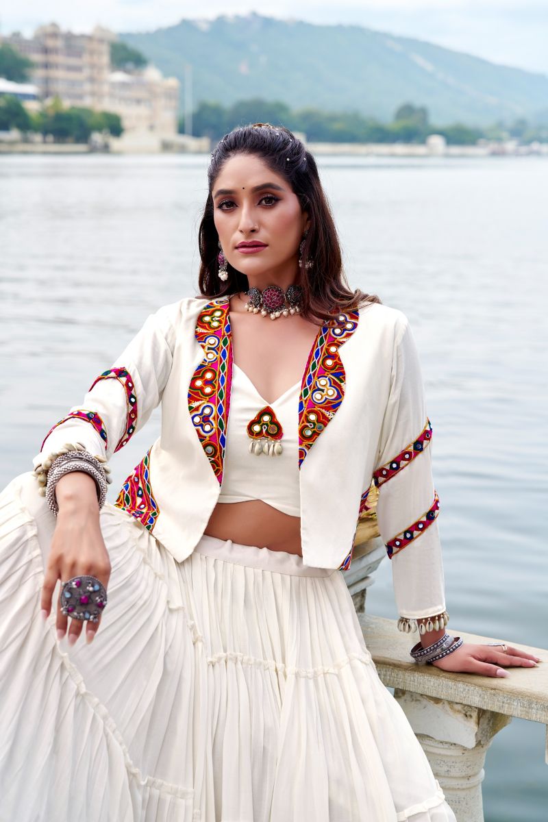 Taraa L 1662 Pure Rayon Traditional Gamthi Work Lehenga Choli with Koti - Amrah Wholesale