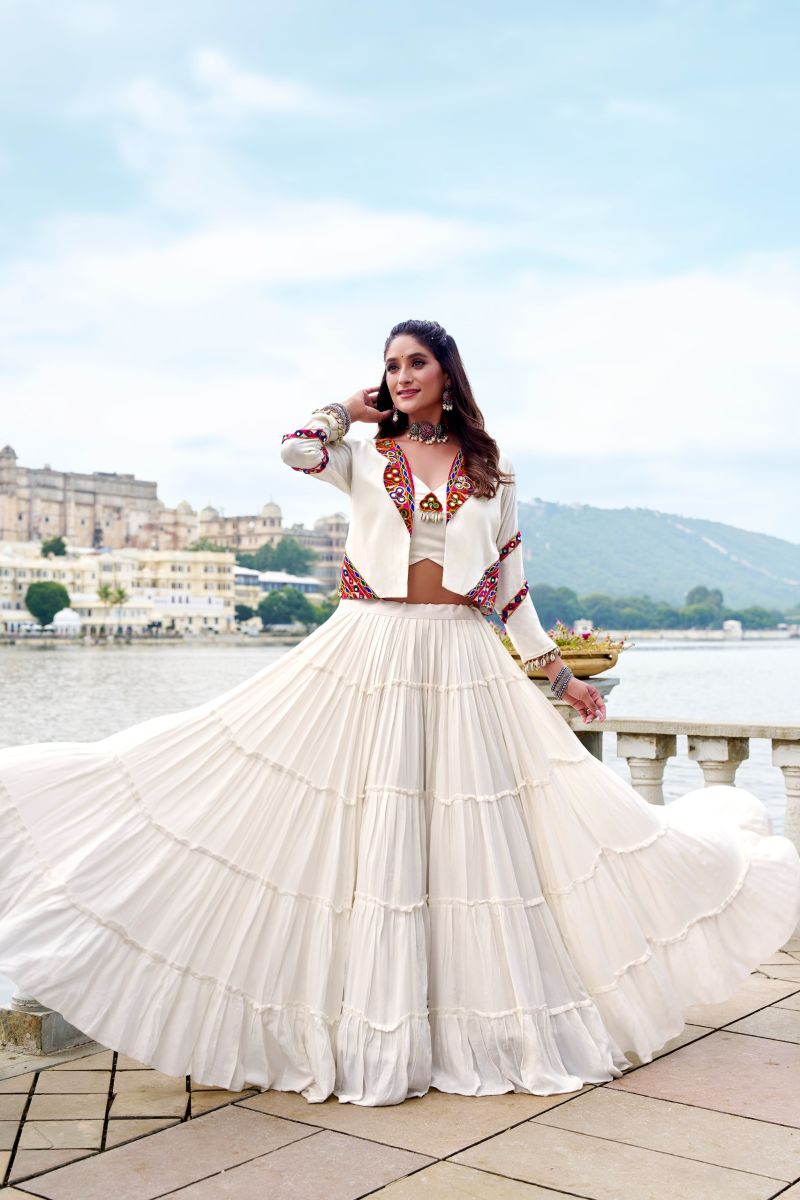 Taraa L 1662 Pure Rayon Traditional Gamthi Work Lehenga Choli with Koti - Amrah Wholesale