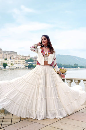 Taraa L 1662 Pure Rayon Traditional Gamthi Work Lehenga Choli with Koti - Amrah Wholesale