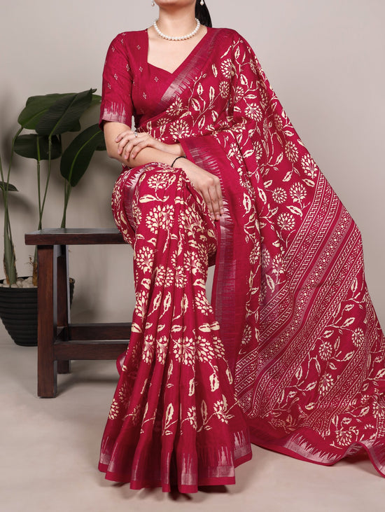 Taraa L 7214 Slub Silk Printed Saree
