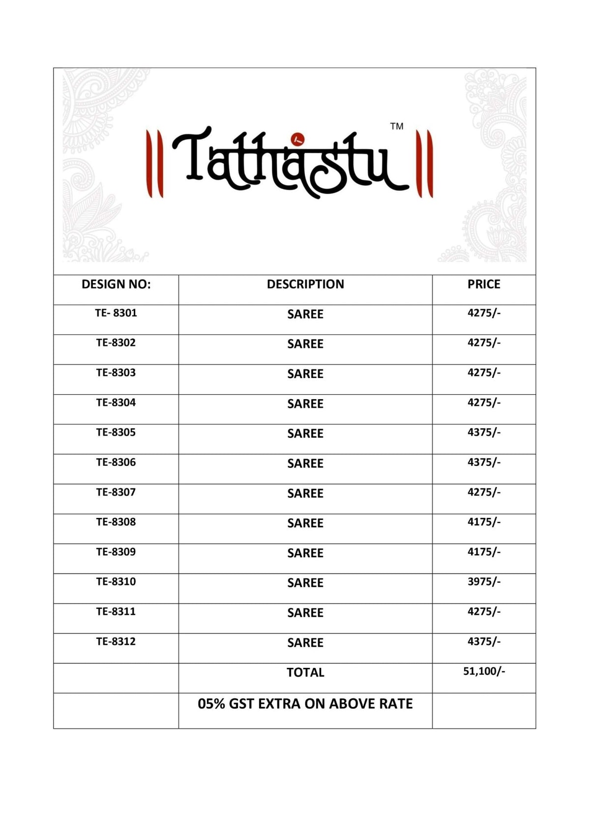 Tathastu Anaara 8301 To 8312 - Amrah Wholesale