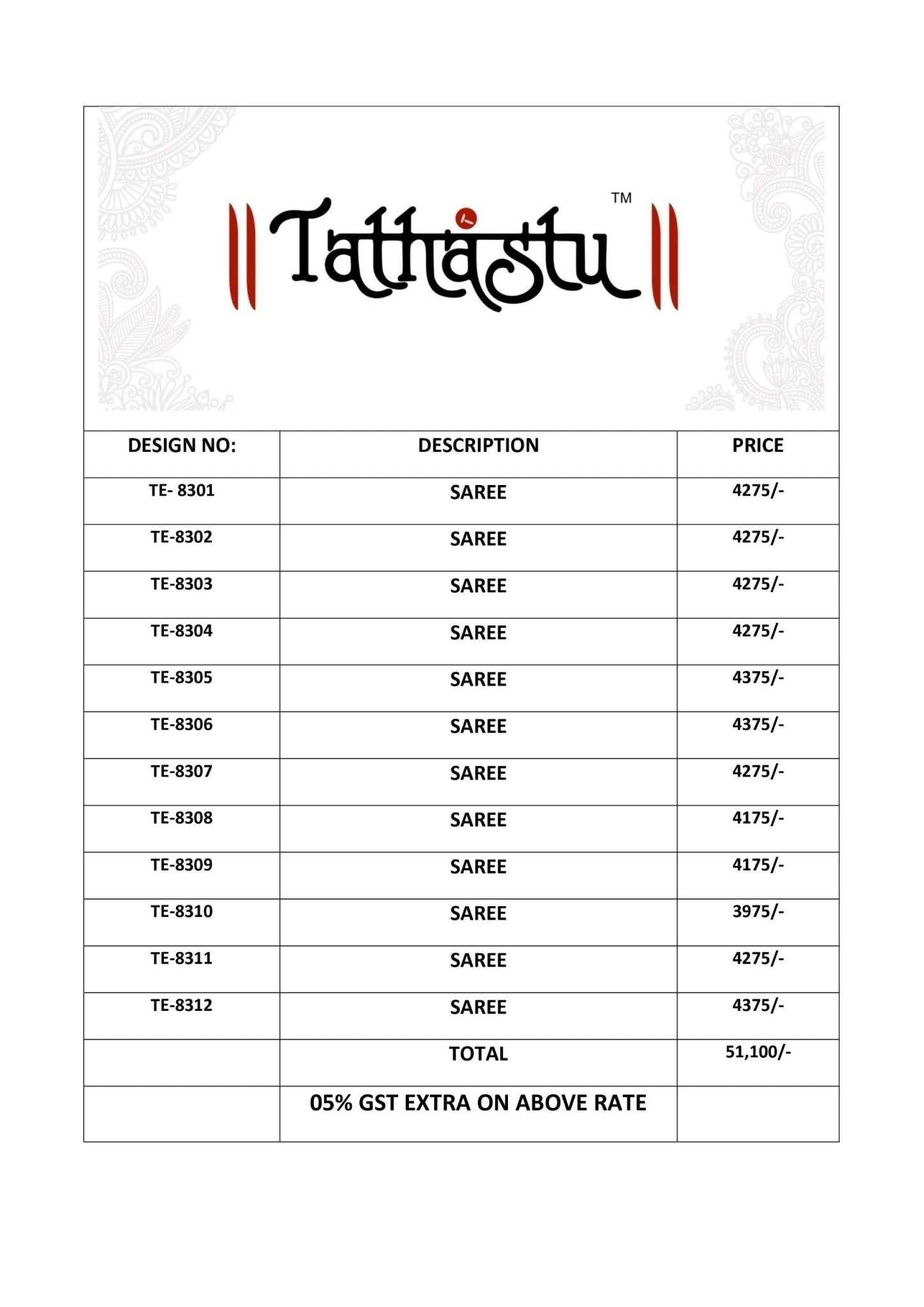 Tathastu Anaara 8301 To 8312 - Amrah Wholesale