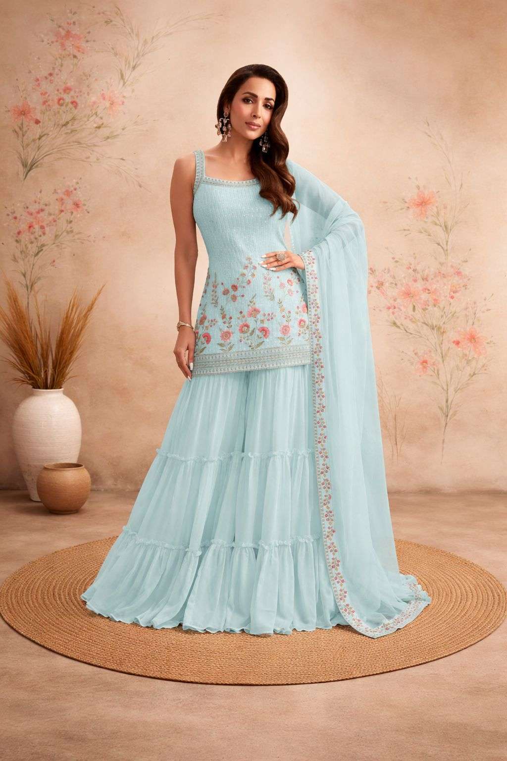 Tawakkal 1043 Faux Georgette Embroidered Sequins Dress Material - Amrah Wholesale