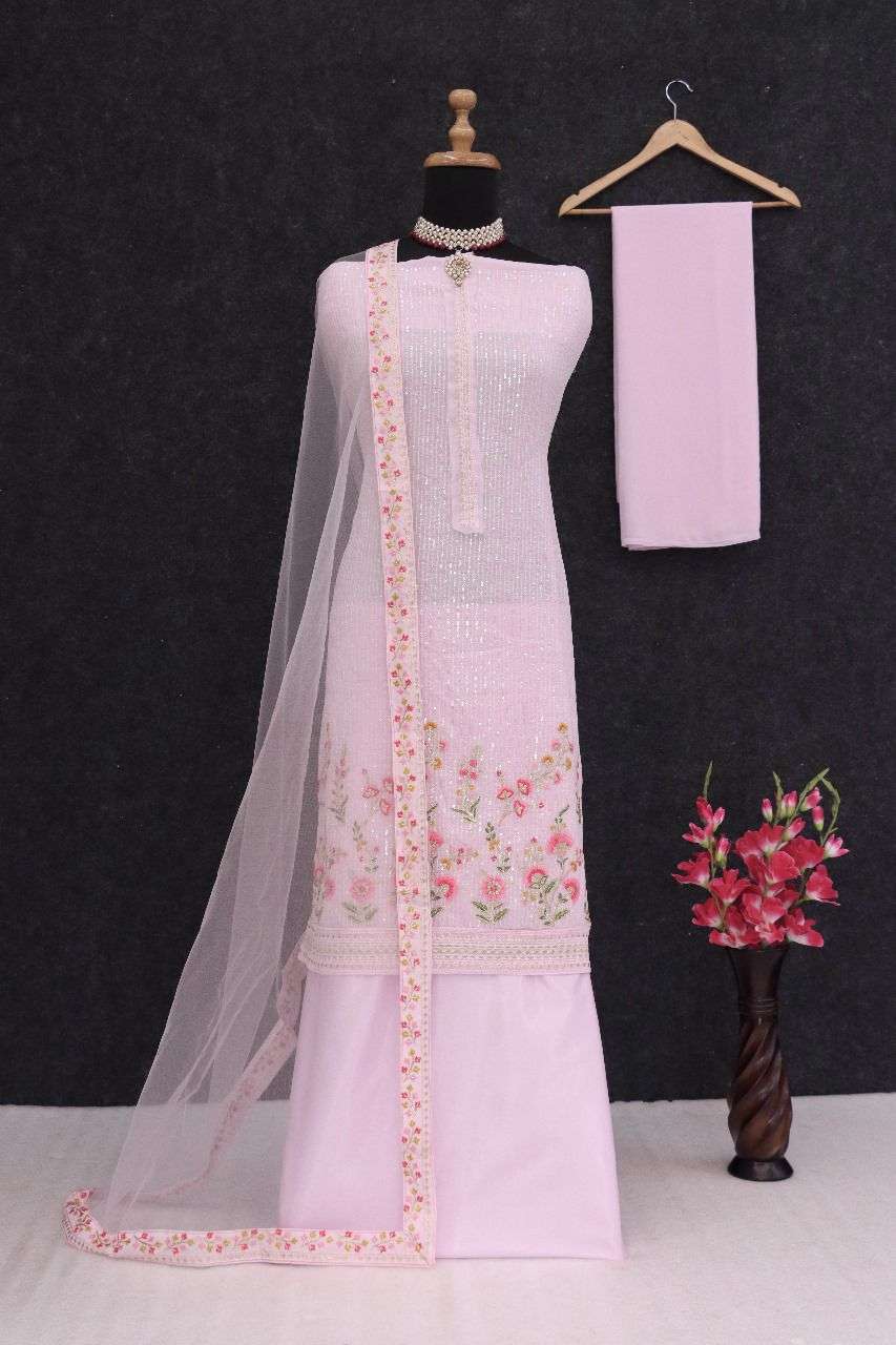 Tawakkal 1043 Faux Georgette Embroidered Sequins Dress Material - Amrah Wholesale