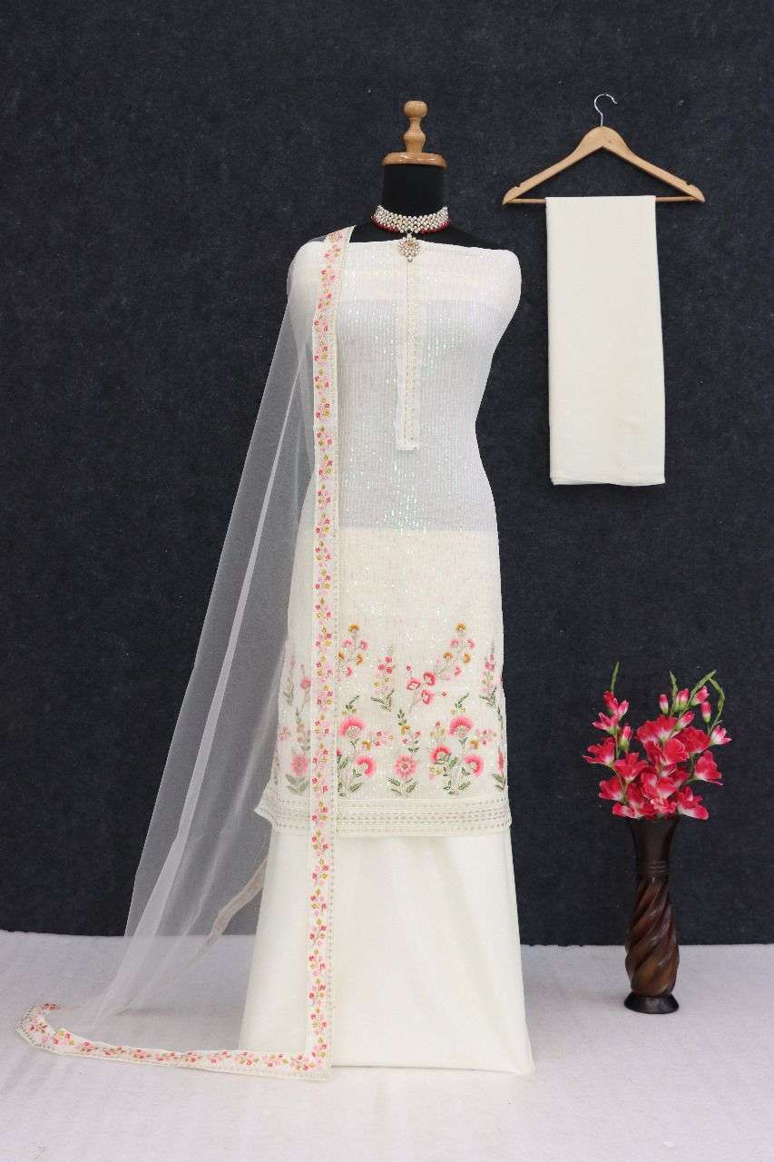 Tawakkal 1043 Faux Georgette Embroidered Sequins Dress Material - Amrah Wholesale