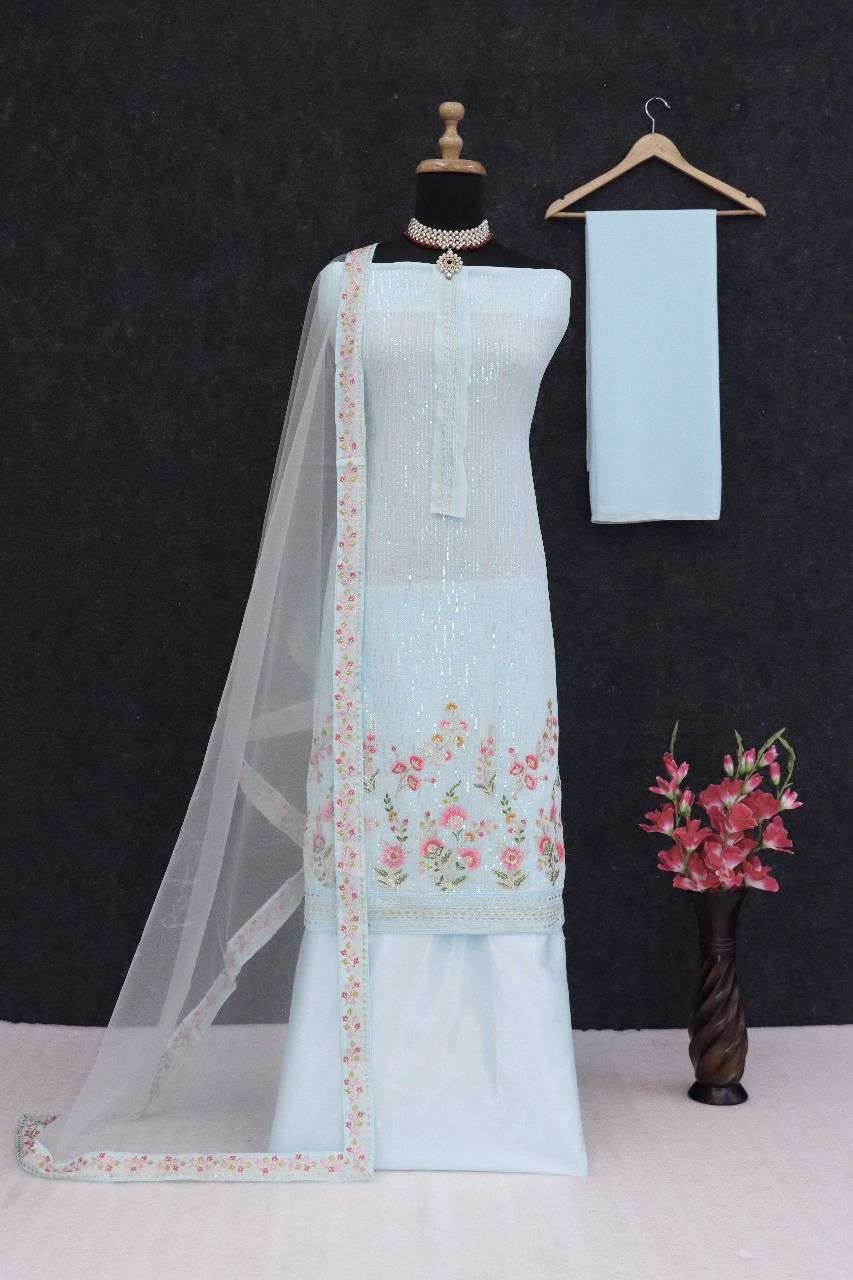 Tawakkal 1043 Faux Georgette Embroidered Sequins Dress Material - Amrah Wholesale