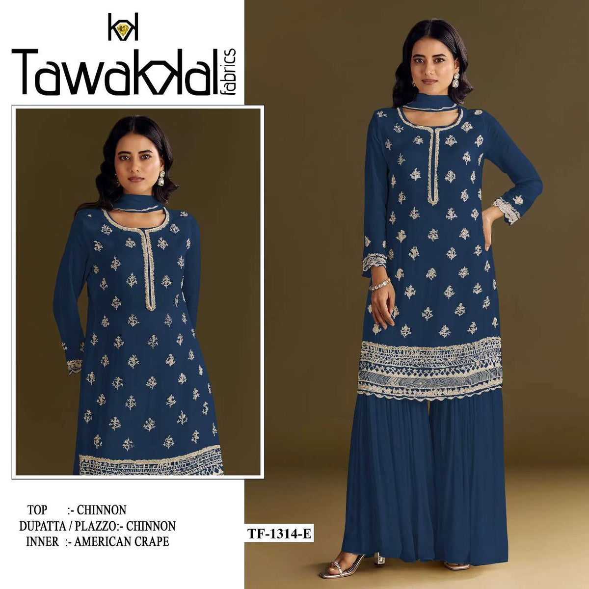 Tawakkal 1314 A To H Chinon Embroidery Pakistani Suit - Amrah Wholesale