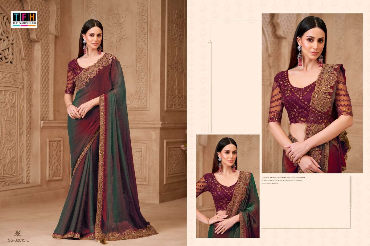TFH Silver Screen 32015 Georgette Embroidery Saree - Amrah Wholesale