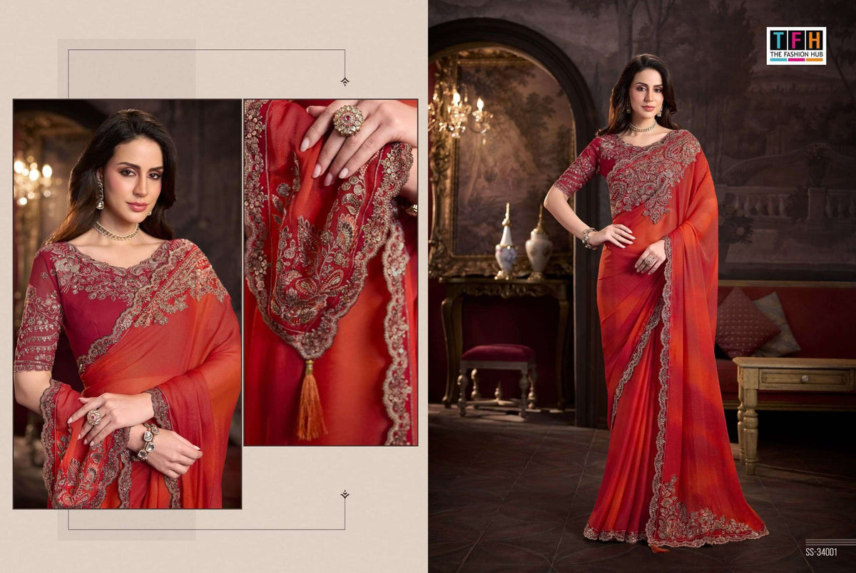 TFH Silver Screen Vol-24 Satin Silk Embroidered Festive Wear Saree