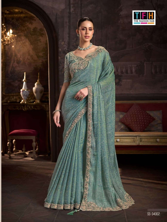 TFH Silver Screen Vol-24 Satin Silk Embroidered Festive Wear Saree