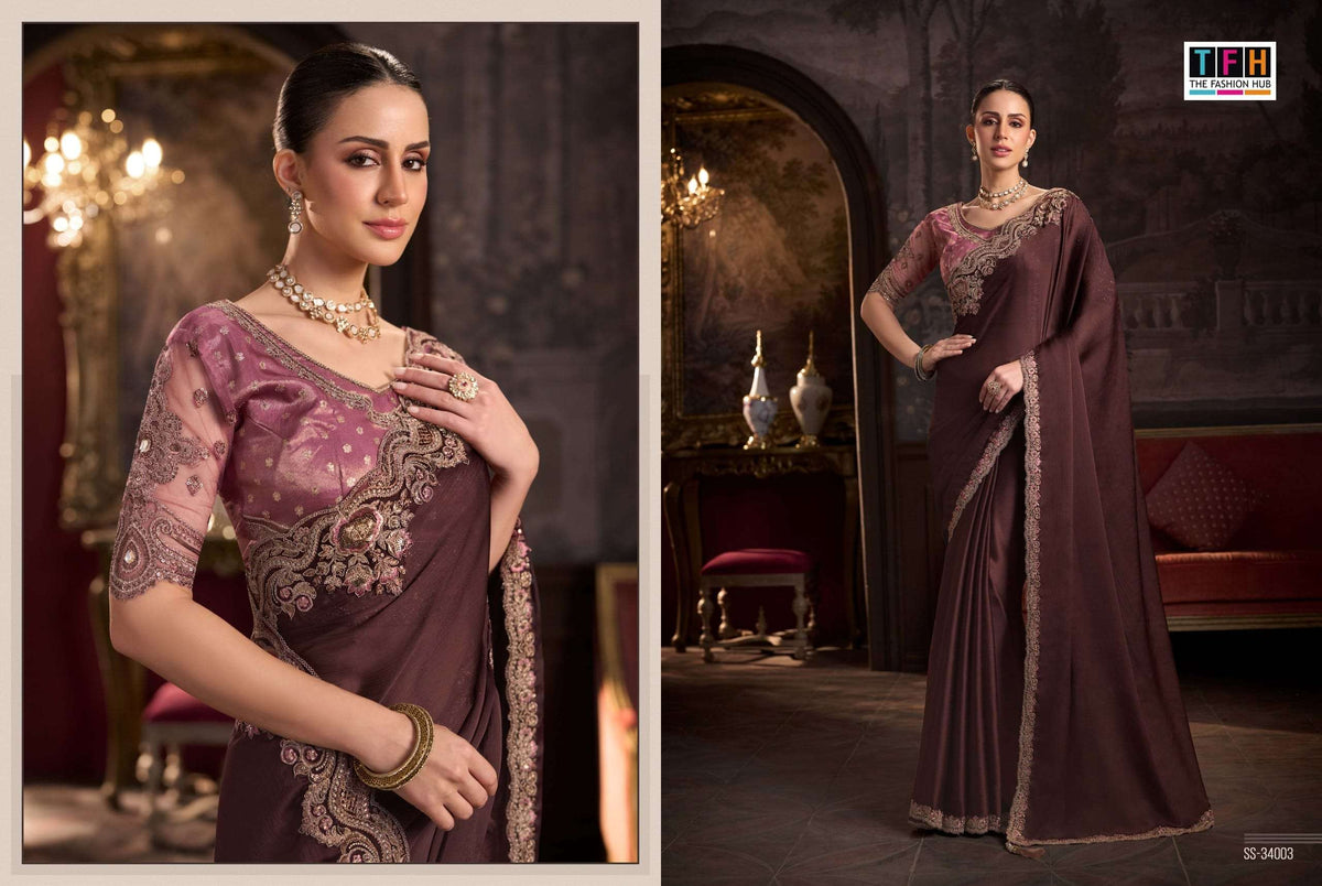 TFH Silver Screen Vol-24 Satin Silk Embroidered Festive Wear Saree