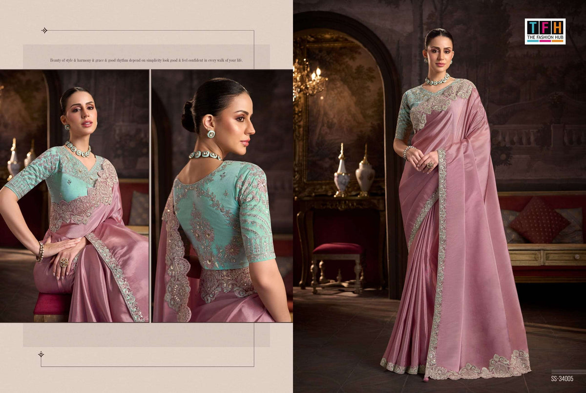 TFH Silver Screen Vol-24 Satin Silk Embroidered Festive Wear Saree