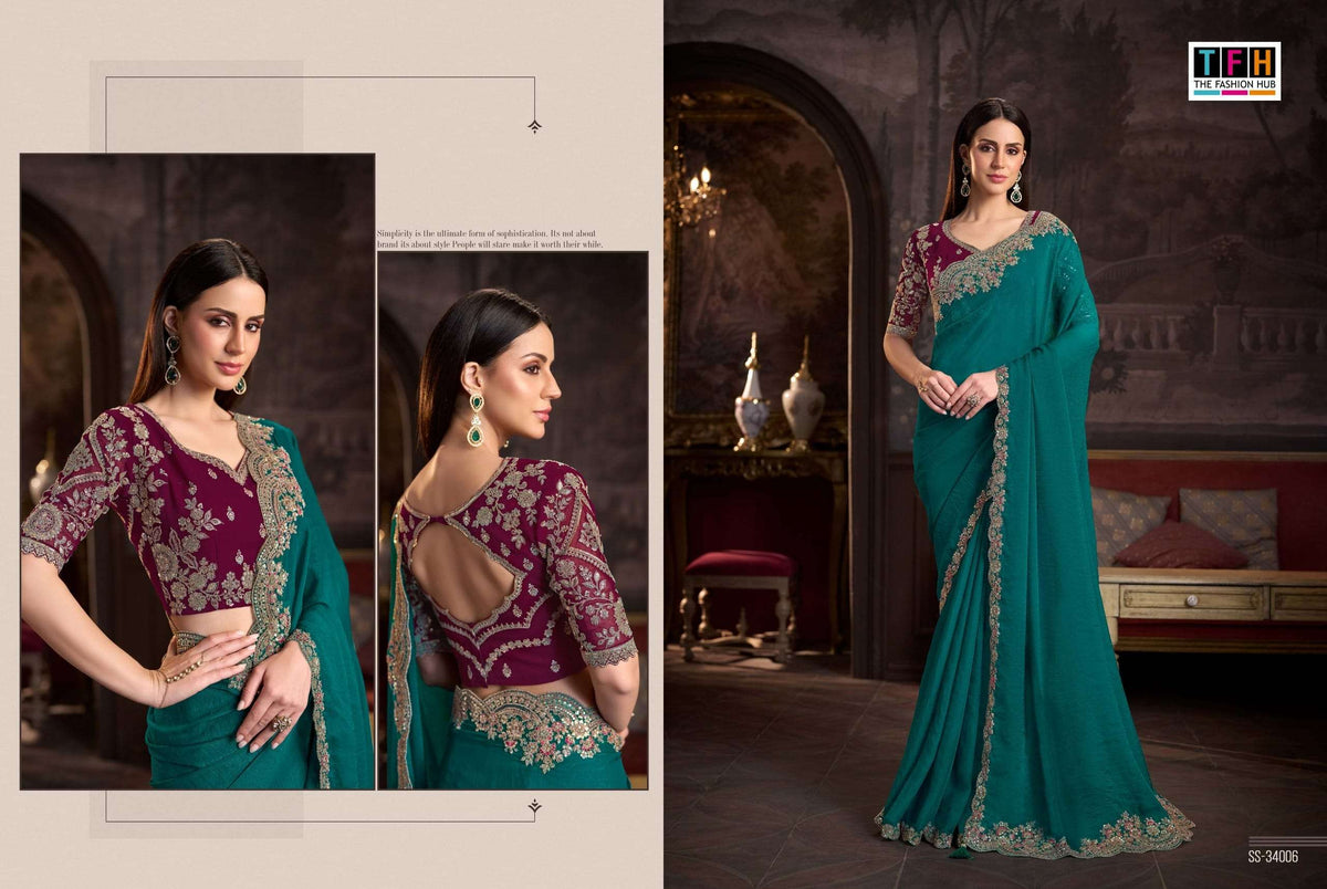 TFH Silver Screen Vol-24 Satin Silk Embroidered Festive Wear Saree